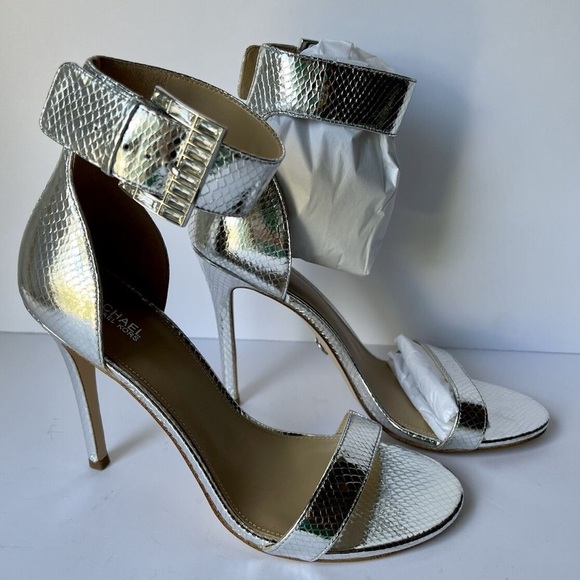 Michael Kors | Giselle Metallic Snake Embossed Leather Sandal - Picture 1 of 3